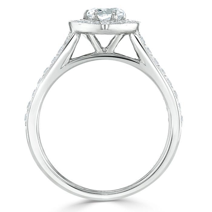 1.40ct  Heart Cut Moissanite Engagement Ring, Classic Halo,  Available in White Gold, Platinum, Rose Gold or Yellow Gold