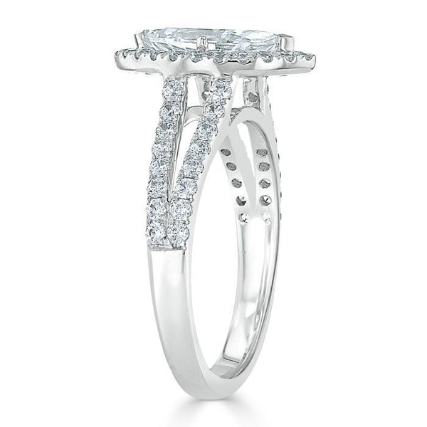 1.60ct Marquise Cut Moissanite Halo Engagement Ring, Tiffany Style,  Available in White Gold, Platinum, Rose Gold or Yellow Gold