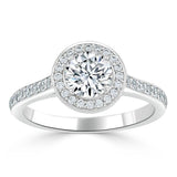 1.35ct  Round Cut Moissanite Halo Engagement Ring, Tiffany Style,  Available in White Gold, Platinum, Rose Gold or Yellow Gold