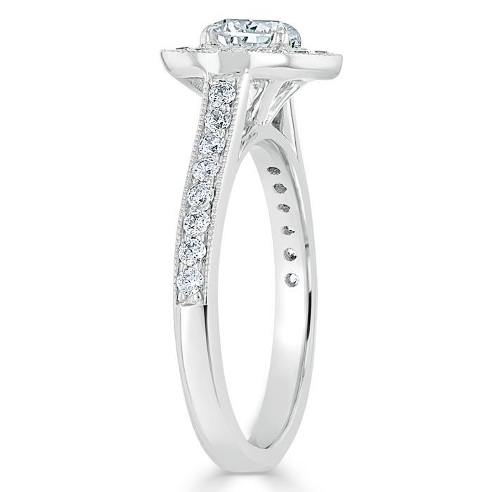 1.40ct  Heart Cut Moissanite Engagement Ring, Classic Halo,  Available in White Gold, Platinum, Rose Gold or Yellow Gold