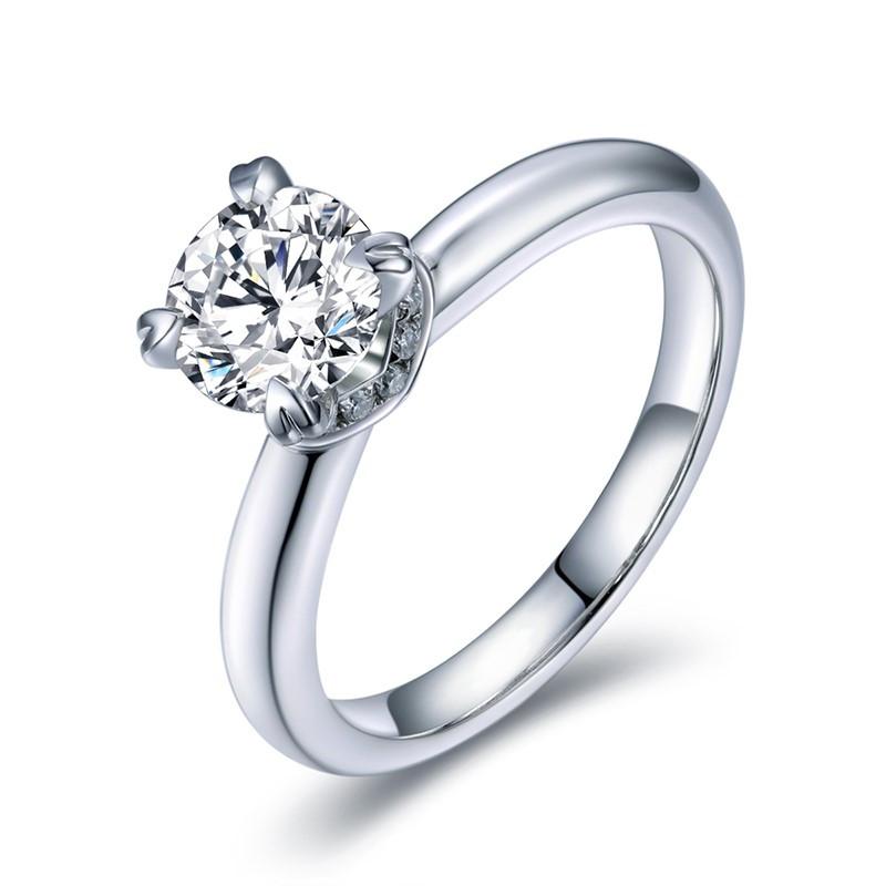 1.00ct Classic Round Cut Moissanite Engagement Ring, Available in White Gold or Platinum