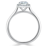 0.75ct Cushion Cut Moissanite Halo Engagement Ring, Available in White Gold or Platinum