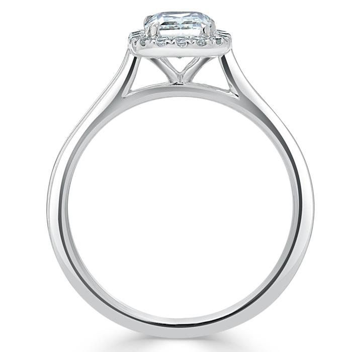 0.75ct Cushion Cut Moissanite Halo Engagement Ring, Available in White Gold or Platinum