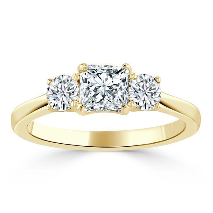 1.25ct  Princess Cut Moissanite 3 stone Engagement Ring,  Available in White Gold, Platinum, Rose Gold or Yellow Gold