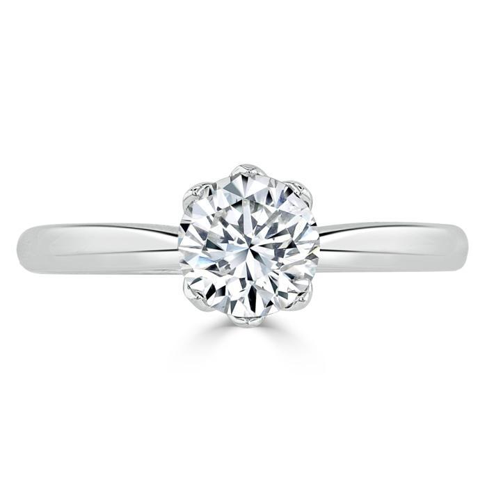 1.00ct  Round Cut Moissanite Engagement Ring, Classic Six Claw,  Available in White Gold, Platinum, Rose Gold or Yellow Gold