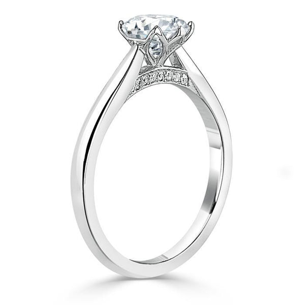 1.00ct  Round Cut Moissanite Engagement Ring, Classic Six Claw,  Available in White Gold, Platinum, Rose Gold or Yellow Gold