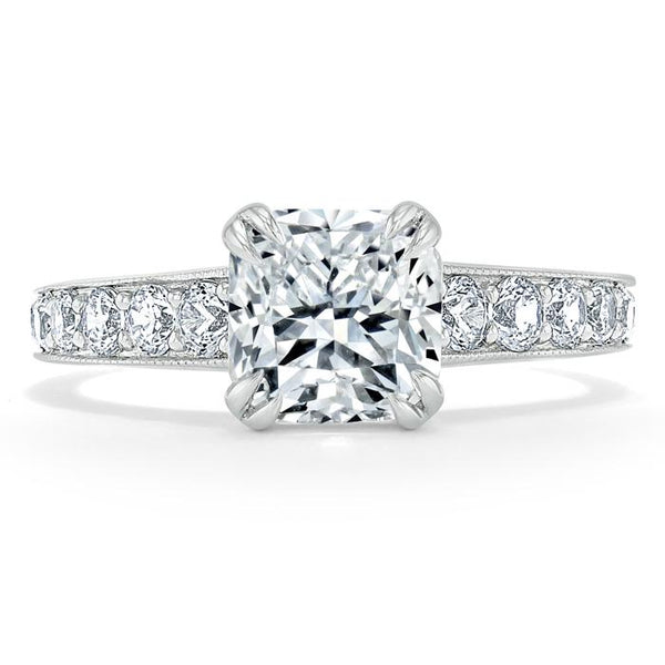 1.85ct  Cushion Cut Moissanite Engagement Ring, Tiffany Style,  Available in White Gold, Platinum, Rose Gold or Yellow Gold