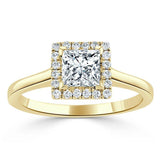 0.75ct Princess Cut Moissanite Halo Engagement Ring, Available in White Gold or Platinum