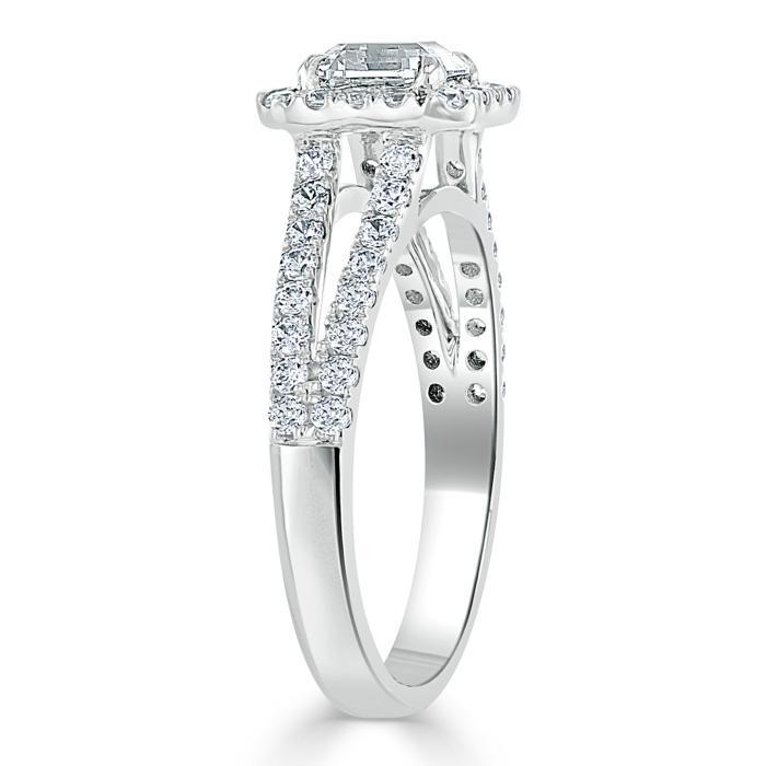 1.60ct  Asscher Cut Moissanite Engagement Ring, Classic Halo with Split Shank,  Available in White Gold, Platinum, Rose Gold or Yellow Gold