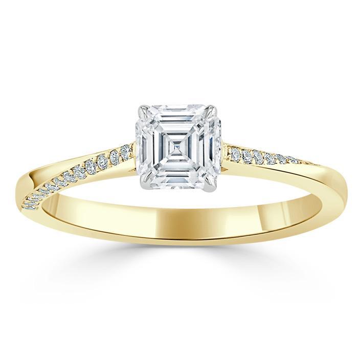 1.00ct Asscher Cut Moissanite Engagement Ring, Classic Style,  Available in White Gold, Platinum, Rose Gold or Yellow Gold