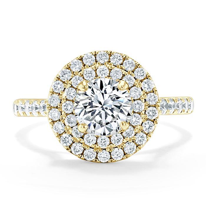 1.25ct  Round Cut Moissanite Double Halo Engagement Ring, Tiffany Style,  Available in White Gold, Platinum, Rose Gold or Yellow Gold