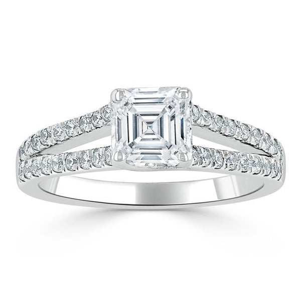 1.30ct Asscher Cut Moissanite Engagement Ring, Classic Style,  Available in White Gold, Platinum, Rose Gold or Yellow Gold