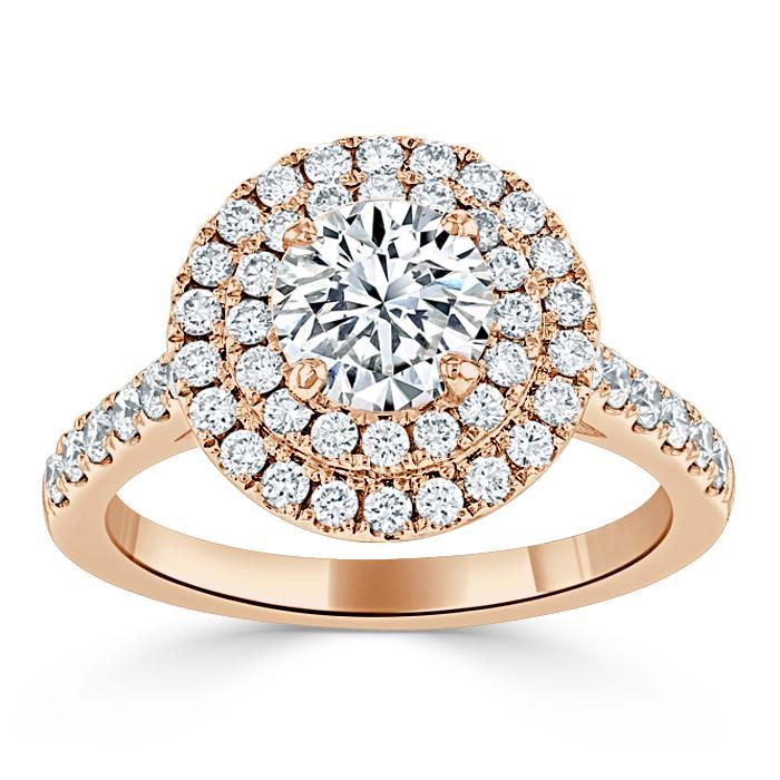 1.25ct  Round Cut Moissanite Double Halo Engagement Ring, Tiffany Style,  Available in White Gold, Platinum, Rose Gold or Yellow Gold