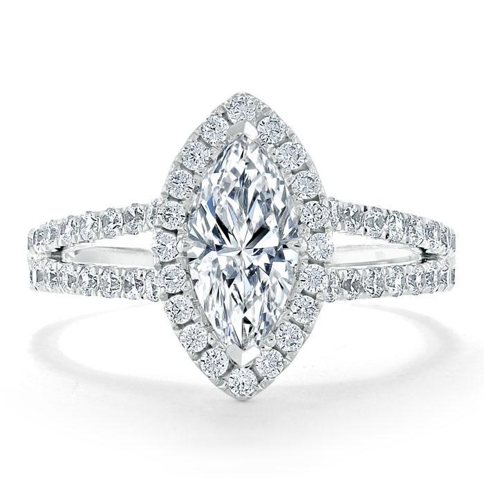 1.60ct Marquise Cut Moissanite Halo Engagement Ring, Tiffany Style,  Available in White Gold, Platinum, Rose Gold or Yellow Gold