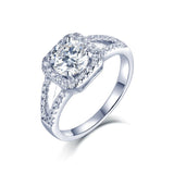 1.00ct Moissanite Engagement Ring, Classic Halo with Split Shank , Sterling Silver & Platinum