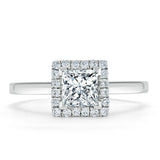 0.75ct Princess Cut Moissanite Halo Engagement Ring, Available in White Gold or Platinum