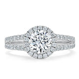 1.50ct  Round Cut Moissanite  Halo Engagement Ring, Tiffany Style,  Available in White Gold, Platinum, Rose Gold or Yellow Gold