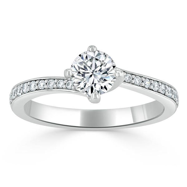 1.00ct  Round Cut Moissanite Twist Engagement Ring, Classic Style,  Available in White Gold, Platinum, Rose Gold or Yellow Gold