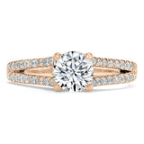 1.40ct  Round Cut Moissanite Halo Engagement Ring, Tiffany Style Double Row Band,  Available in White Gold, Platinum, Rose Gold or Yellow Gold