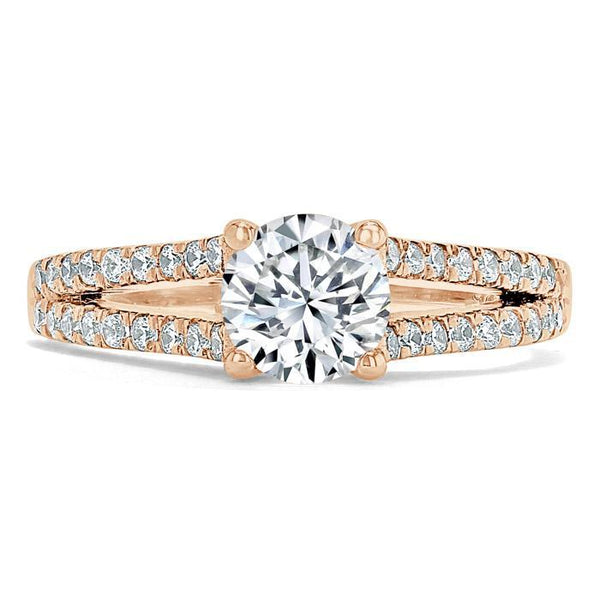 1.40ct  Round Cut Moissanite Halo Engagement Ring, Tiffany Style Double Row Band,  Available in White Gold, Platinum, Rose Gold or Yellow Gold