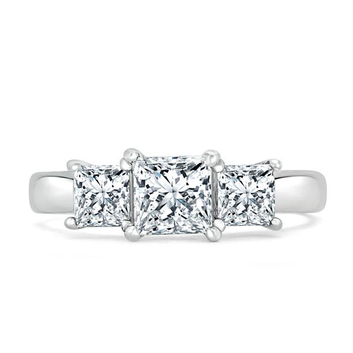 1.25ct  Princess Cut Moissanite 3 stone Engagement Ring,  Available in White Gold, Platinum, Rose Gold or Yellow Gold