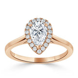 0.75ct Pear Cut Moissanite Halo Engagement Ring, Available in White Gold or Platinum